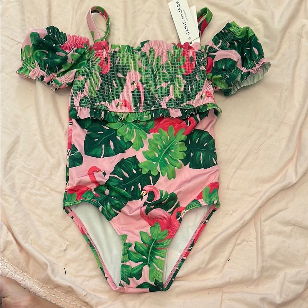Janie and Jack Pink and Green Kids Swim One Piece